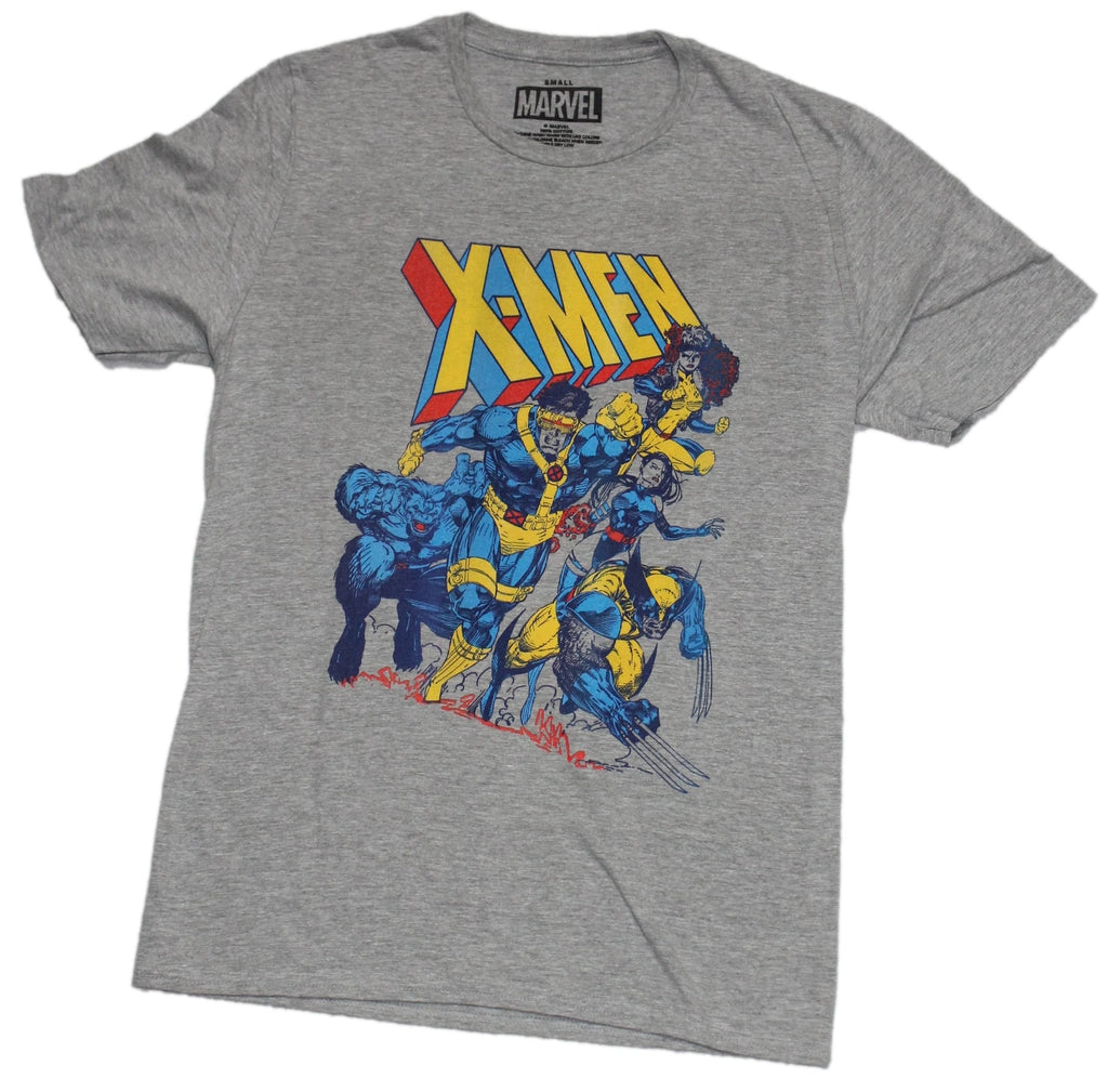 X-Men New Adult T-Shirt  - Blue And Yellow Team Attack Under Logo