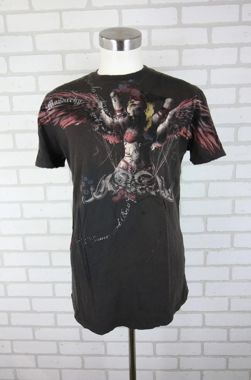 Monarchy Mens L fits S 41" Chest Cyber Grunge Angel Graphic Wings Y2K Unisex , , , Long Sleeve Tee