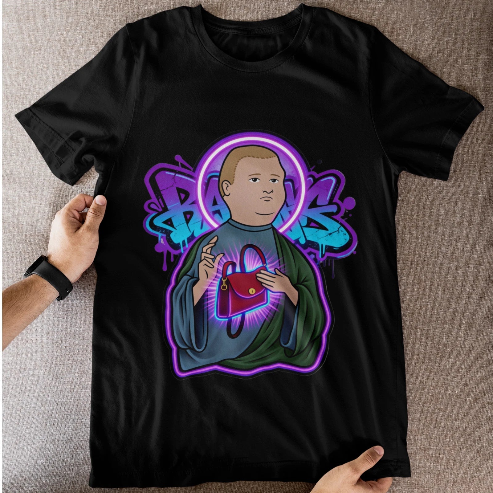 Neon Saint Meme Shirt Funny Aesthetic Streetwear Graphic Tee Parody Art Unisex , , , Long Sleeve Tee