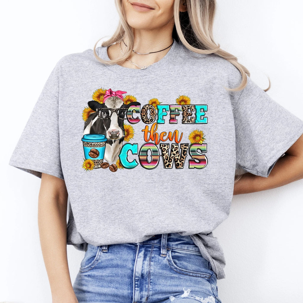 Coffee then cows T-Shirt Farmer Cow lover coffee addict Unisex tee White Sand Sp