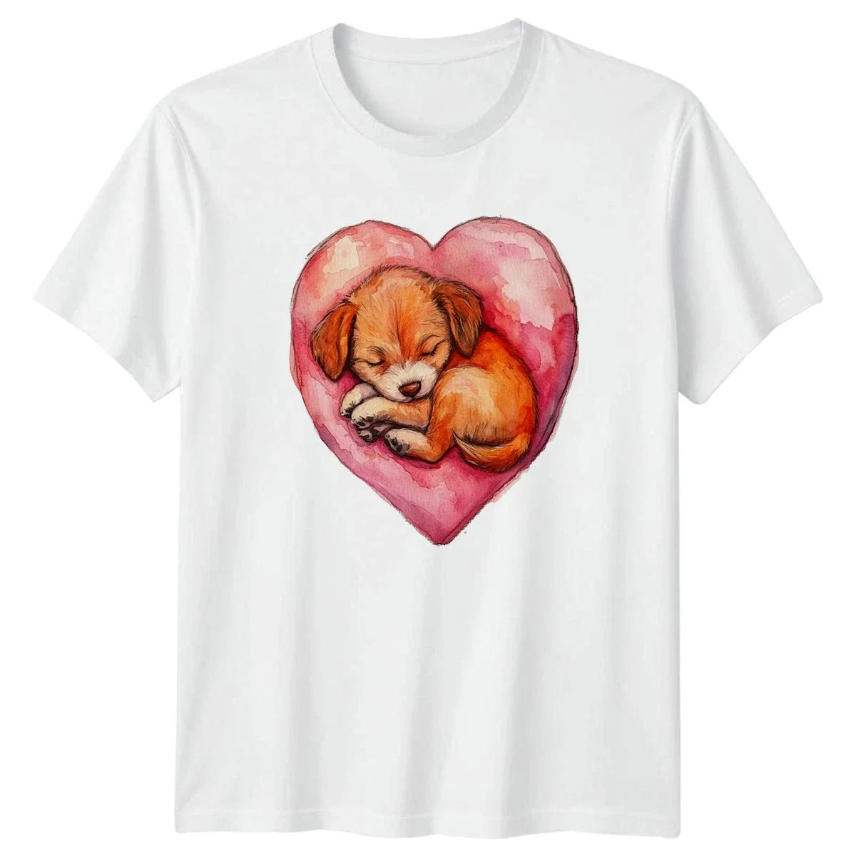 Sleeping Puppy Heart Watercolor Dogs Mens Womens Tee Graphic Top Unisex , , , Long Sleeve Tee