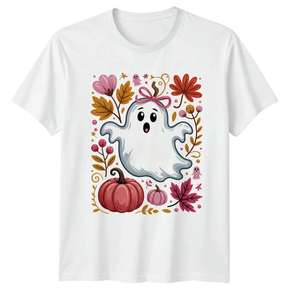 Cute Little Ghost Pink Bow Womens Autumn Ghost Halloween Halloween Gift Unisex , , , Long Sleeve Tee