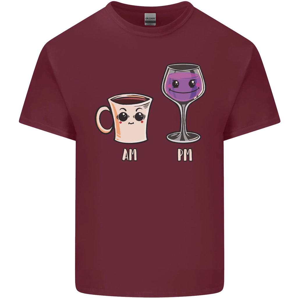 Coffee am Wine pm Funny Alcohol Prosecco Mens Cotton T-Shirt Tee Top