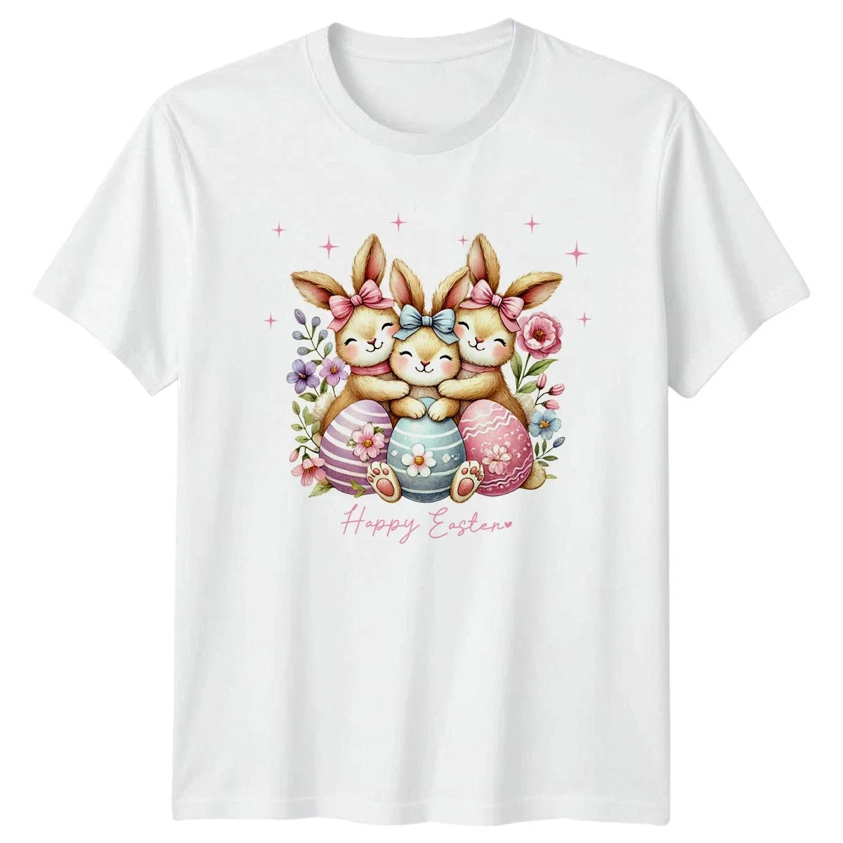 Happy Easter Cute Bunny Watercolor Illustration Easter Unisex , , , Long Sleeve Tee