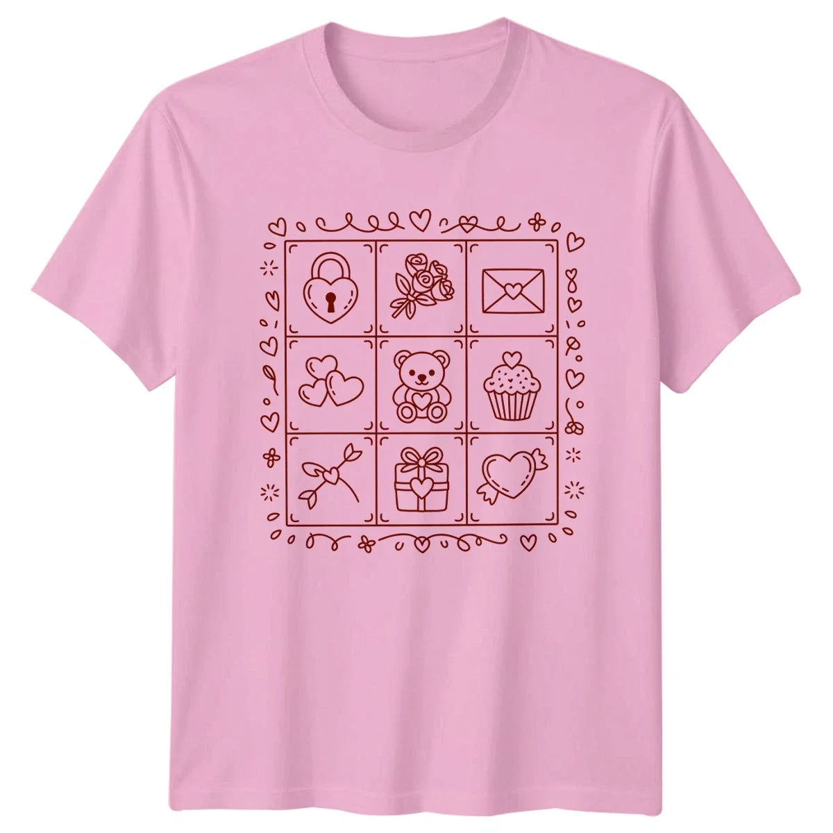 Cute Valentines Day Symbols Grid Romantic Love Valentines Gift Unisex , , , Long Sleeve Tee