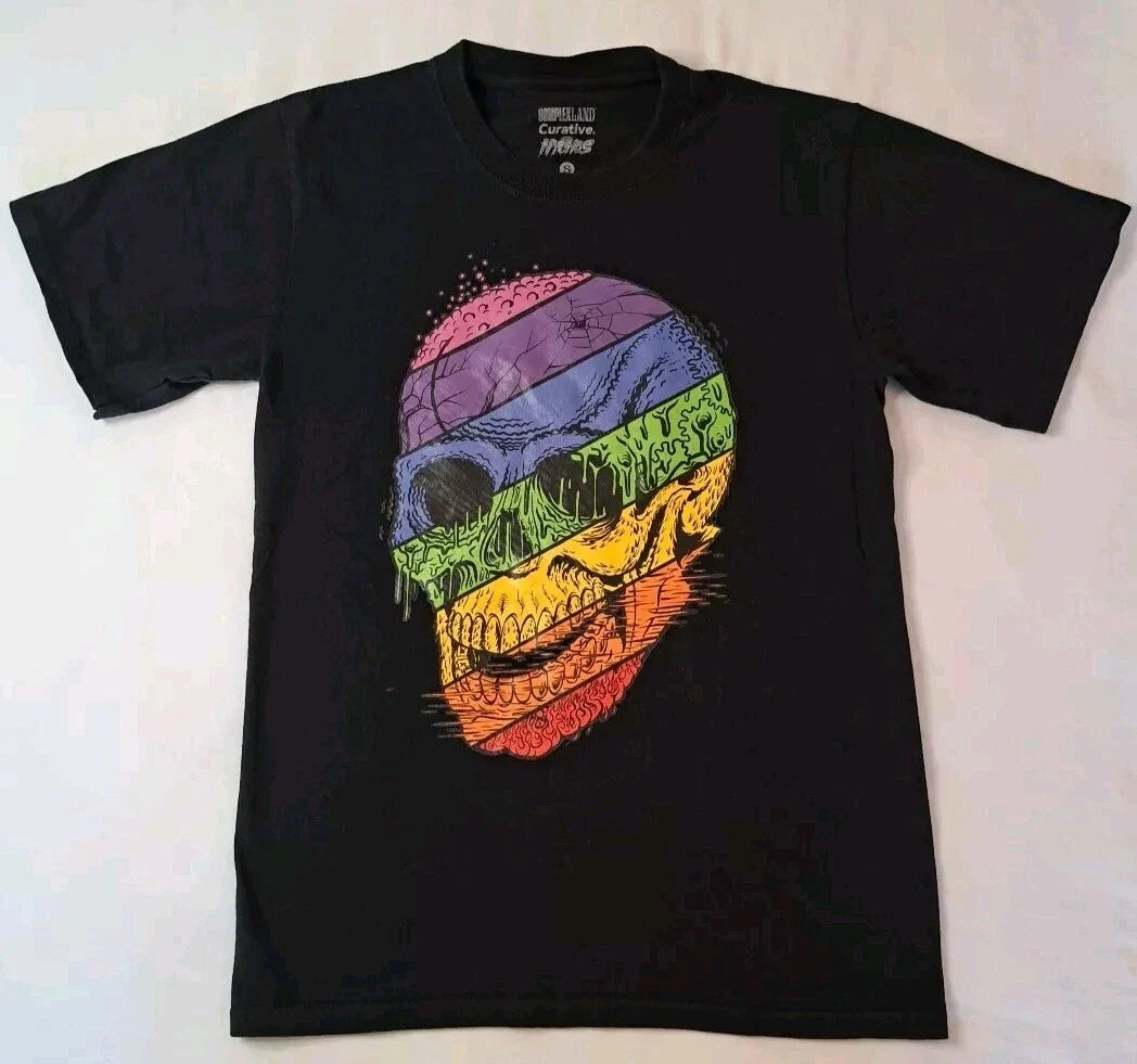 Complexland Creative Men's Cotton Crew Black w/Rainbow skull Size Small Unisex , , , Long Sleeve Tee