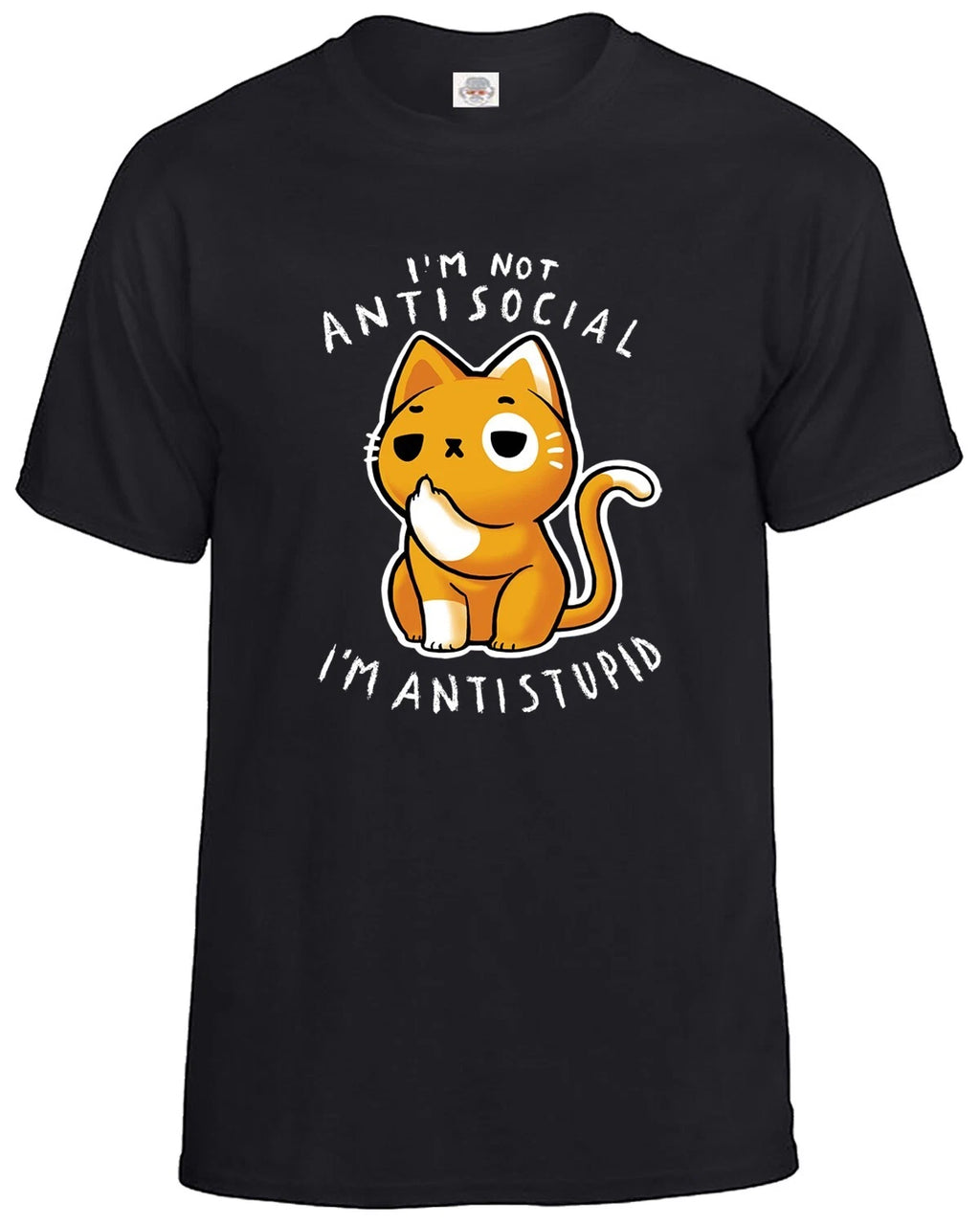 I'm Not Antisocial I'm Antistupid T-Shirt Men's Funny Sarcastic Cute Cat Tee Top