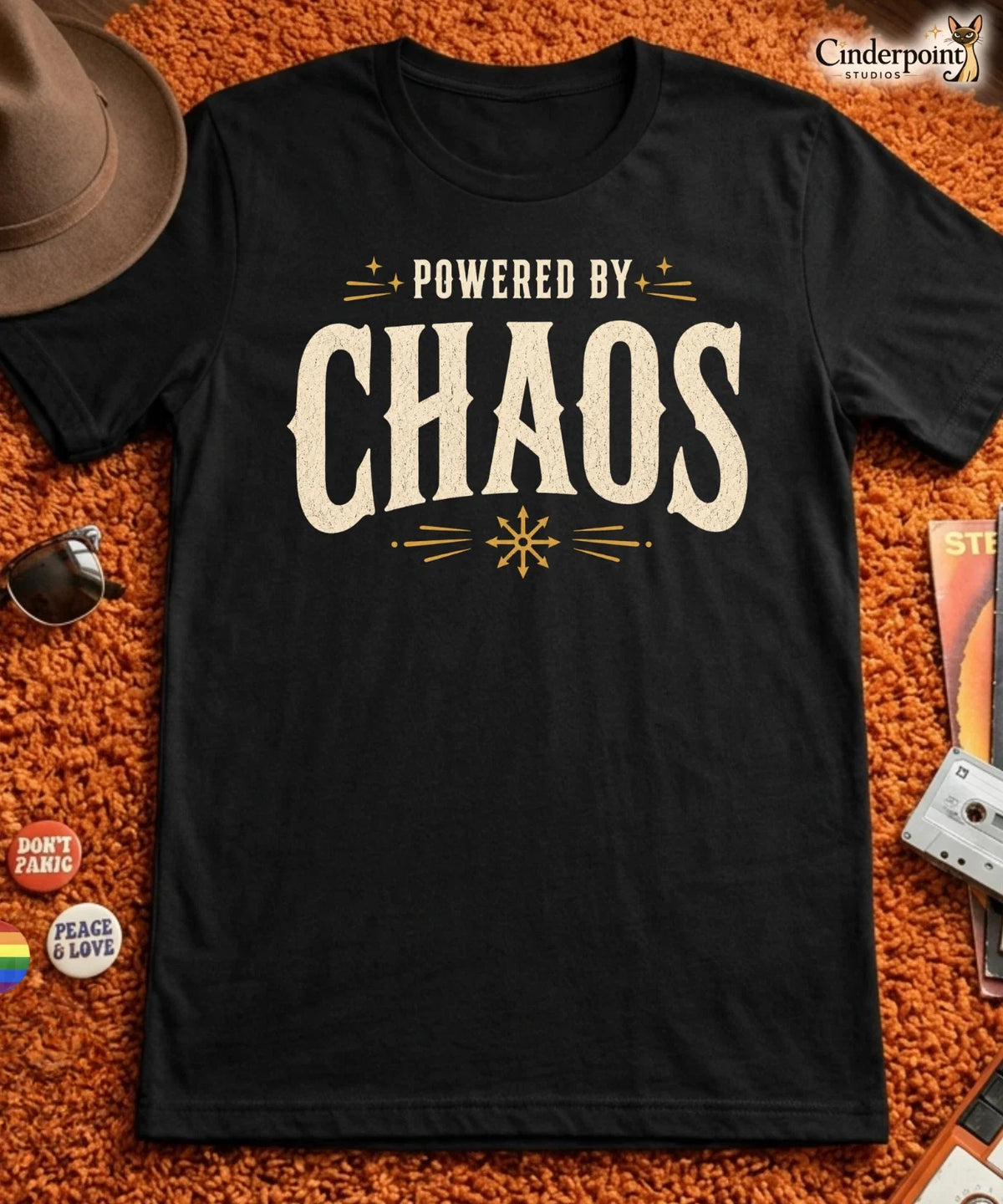 Powered by Chaos Chaos Magick Occult Magician Graphic Tee Black XS-5XL Unisex , , , Long Sleeve Tee