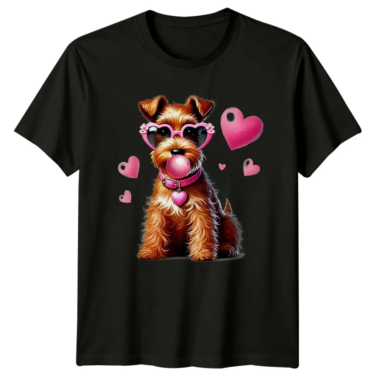 Dog With Pink Hearts Sunglasses Bubble Gum Animals Dogs Mens TShirt Womens Tee Unisex , , , Long Sleeve Tee