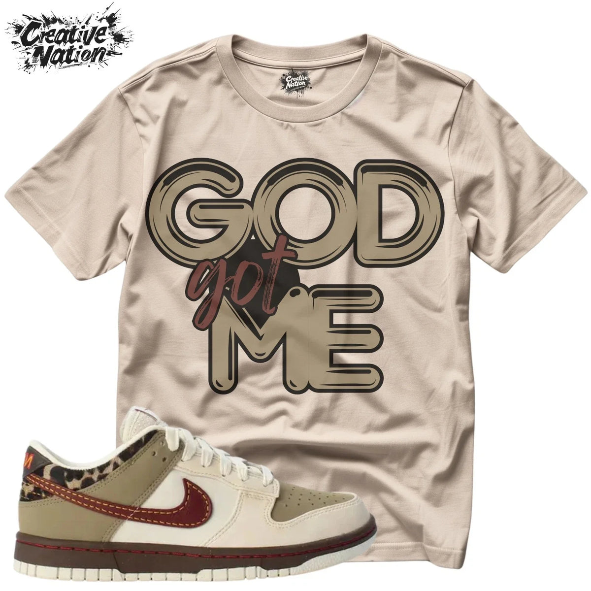 Shirt To Match Dunk Low Retro Khaki Team Red Pearl Unisex Tee GOD Got Me Shirt Unisex , , , Long Sleeve Tee