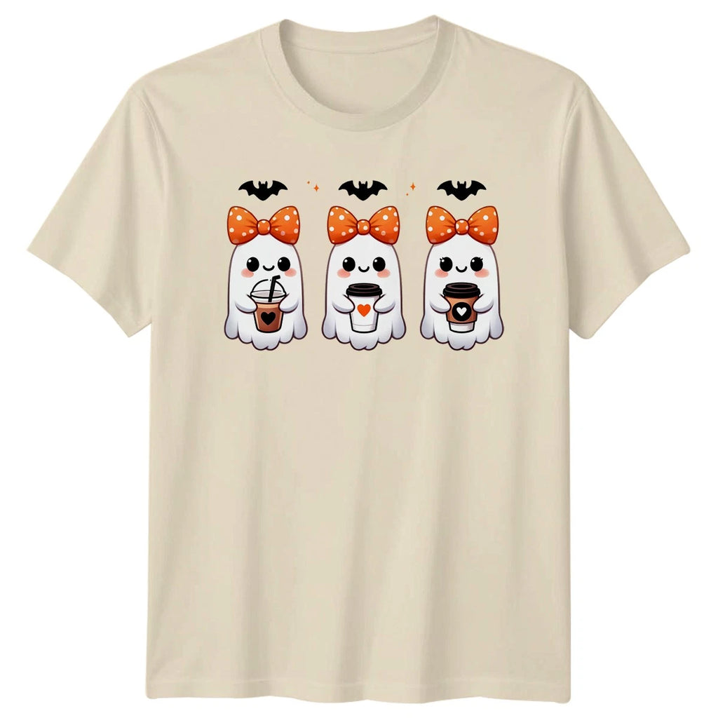 Halloween Ghosts Coffee Kawaii Mens T-Shirt Womens Tee Unisex Graphic Tee