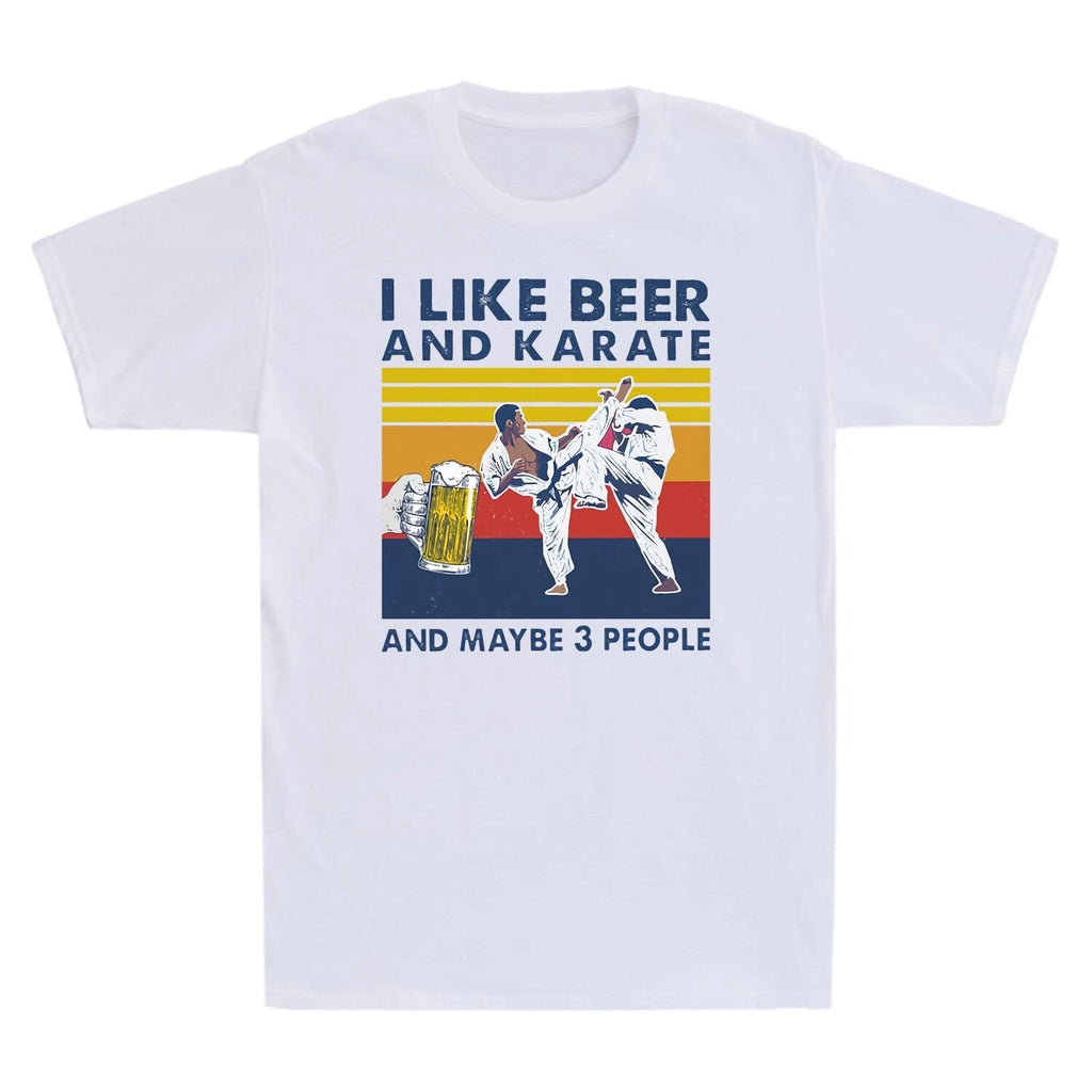 I Like Beer and Karate and Maybe 3 People Novelty Vintage Men's T Shirt Funny