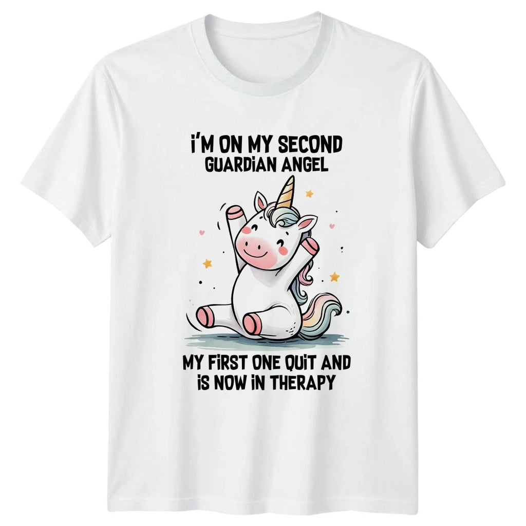 Im On My Second Guardian Womens T-Shirt Unicorn Humor Funny Birthday Gift