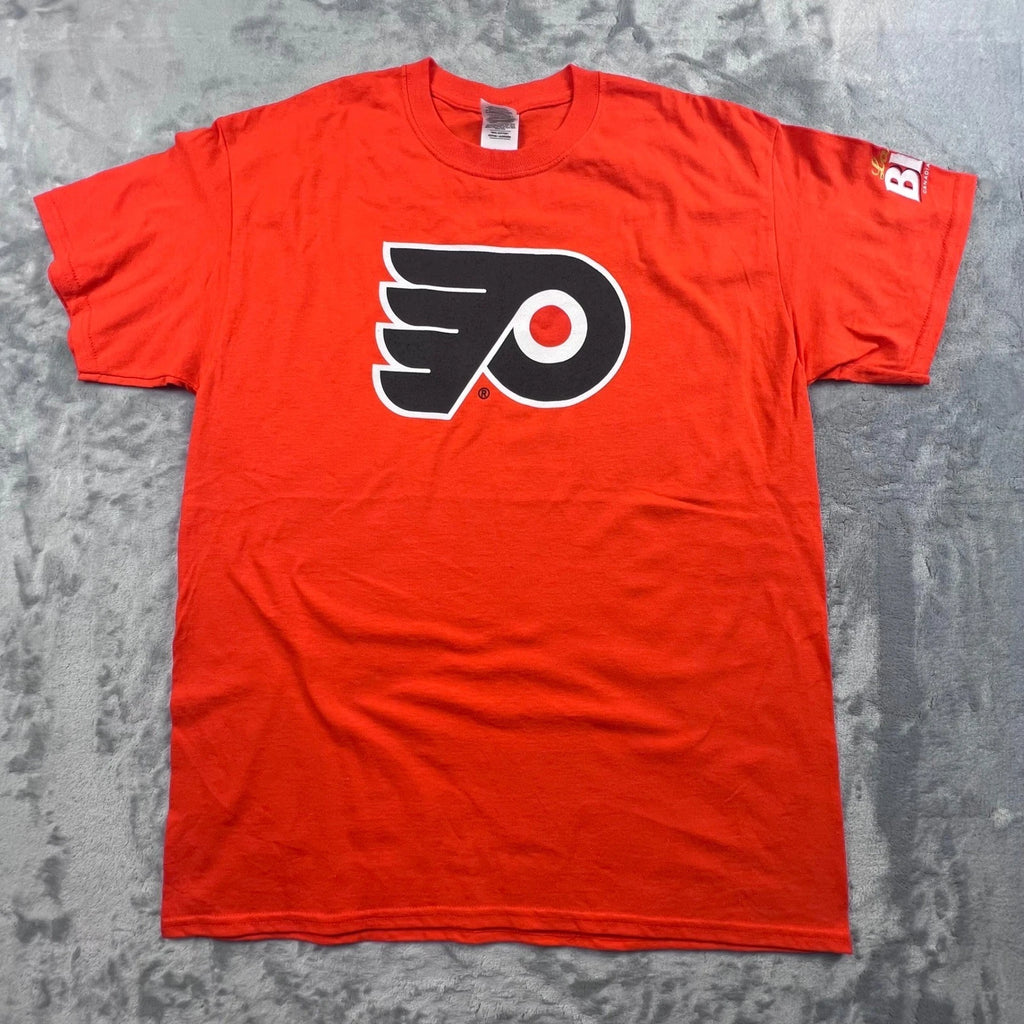 Gildan Philadelphia Flyers T-Shirt Mens Large Orange Labatt Blue NHL Hockey Tee