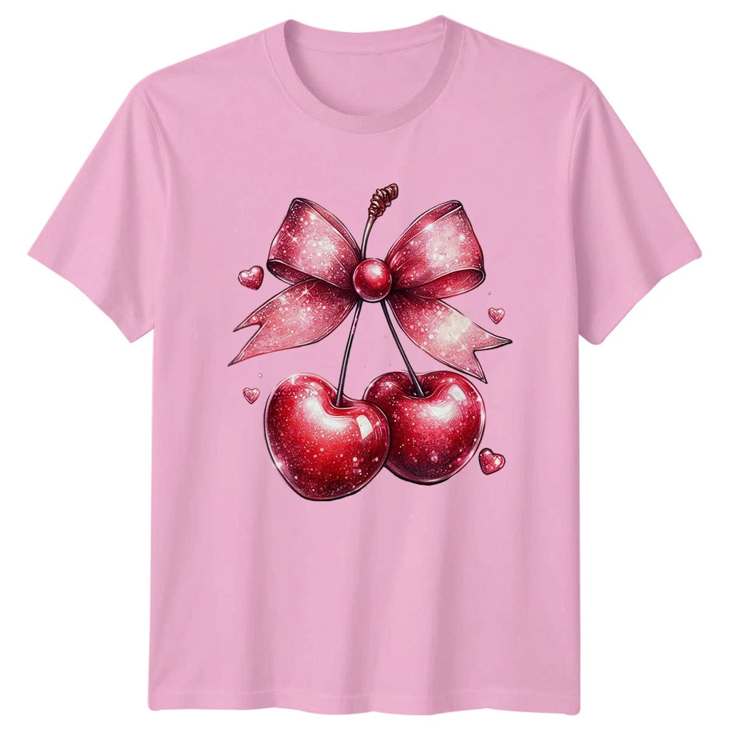 Sparkly Cherries And Glitter Bow Womens T-Shirt Cute Food Art Valentines