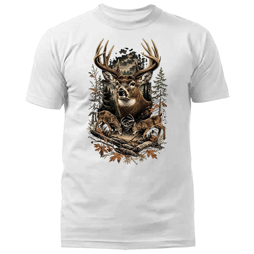 Buck Forest Scene Fighting Deer Forest Whitetail Deer Wilderness T-shirt