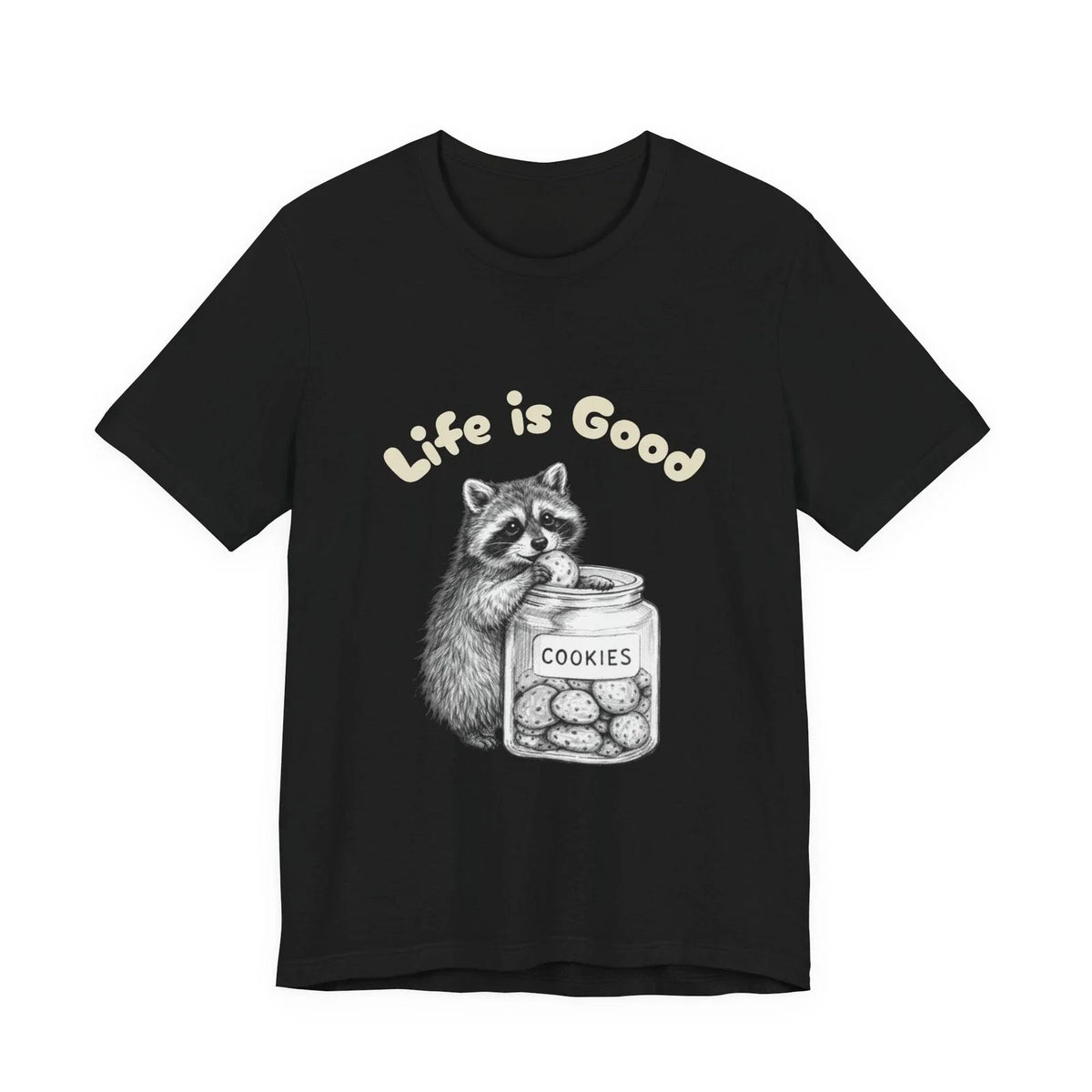 Life Is Good Raccoon Cookie Jar Cute Animal Illustration Trash Panda Baker Tee Unisex , , , Long Sleeve Tee