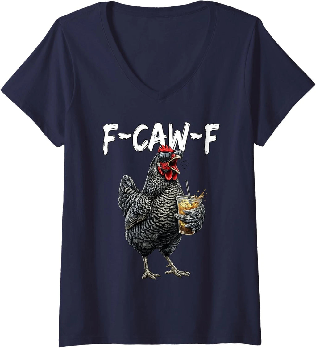 Vintage Rooster F Caw F Coffee Drinker Sarcastic Humor Ladies' V-Neck Tshirt