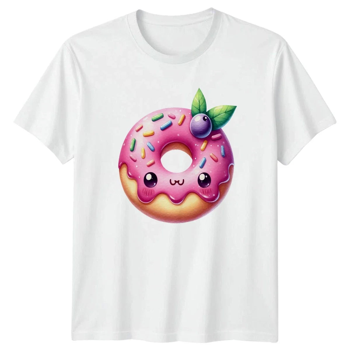 Cute Pink Donut Kawaii Face Kawaii Dessert Food Gift For Him And Her Unisex , , , Long Sleeve Tee