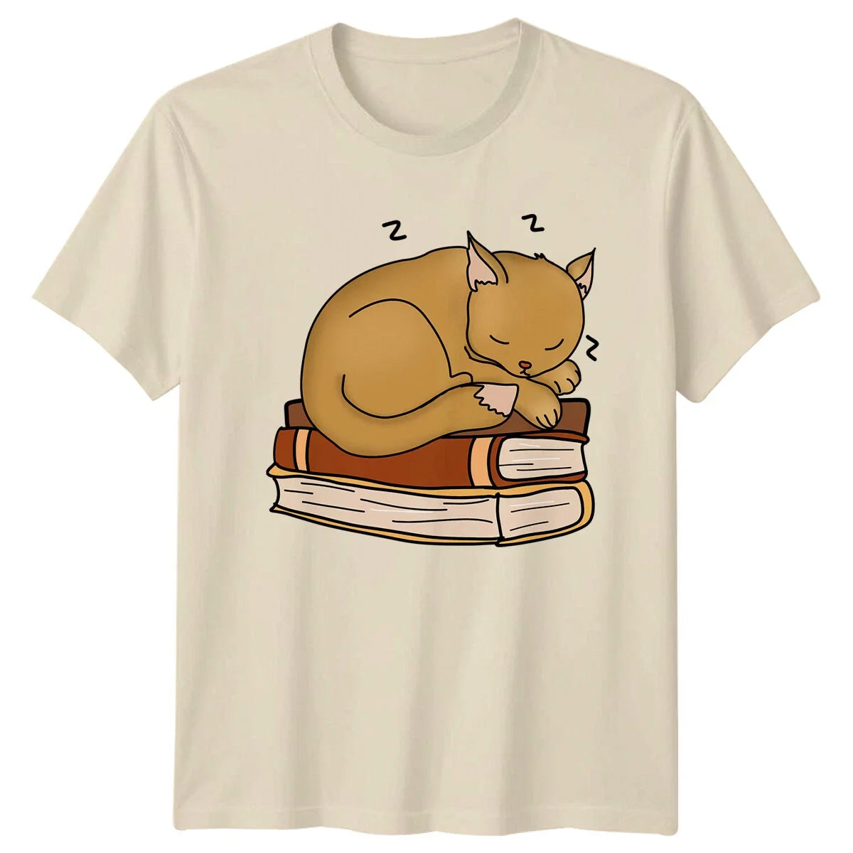 Sleeping Cat On Books - Cute Kitten Reader Graphic Tee Unisex , , , Long Sleeve Tee