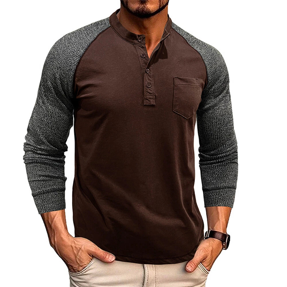 Mens Henley Shirt Casual Shirts Long Sleeve Button Tops Blouse