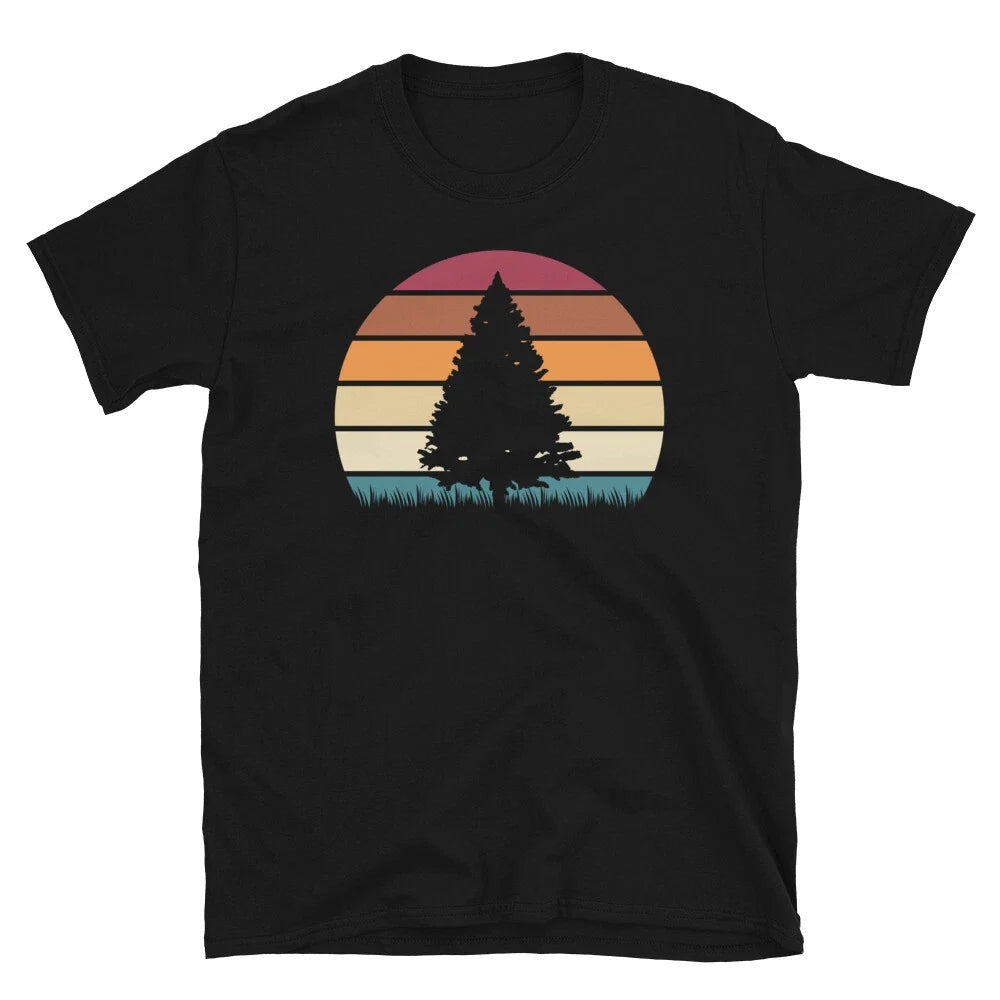 Retro Pine Tree Minimalist Evergreen Sunset Short-Sleeve Unisex Unisex , , , Long Sleeve Tee