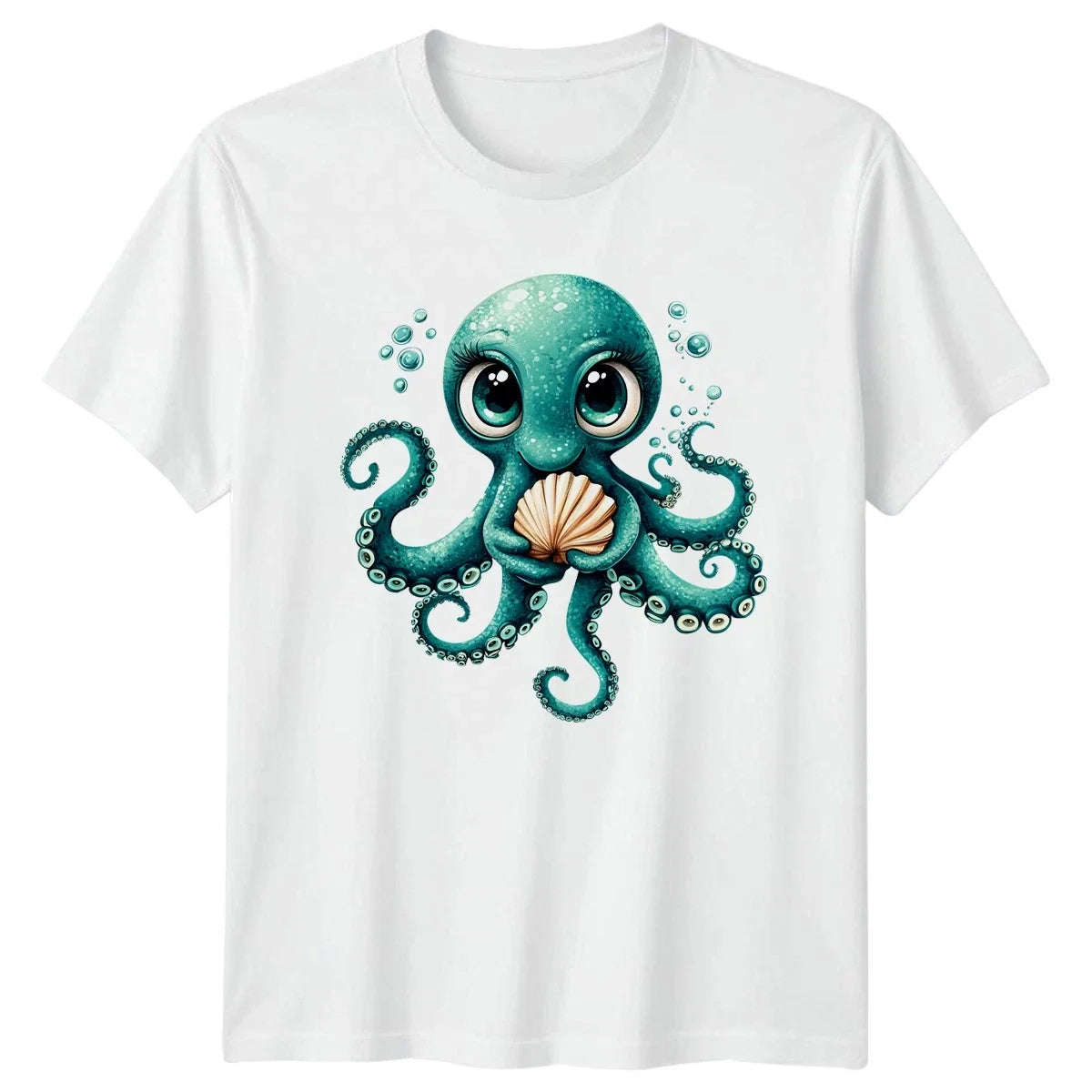 Cute Octopus Holding A Shell Ocean Life Gift For Him And Her Unisex , , , Long Sleeve Tee