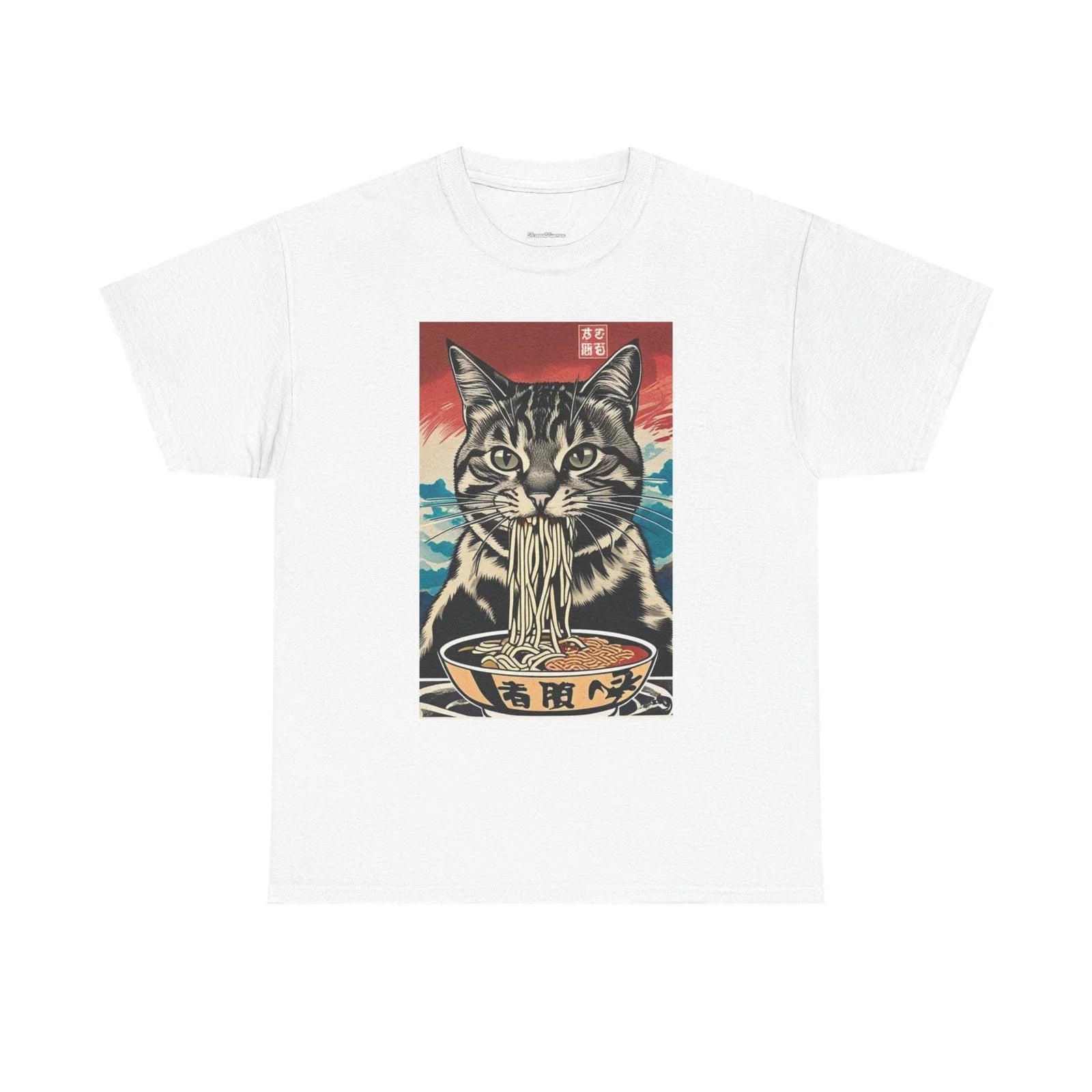 Vintage Cat Eating Ramen Graphic Tee, Funny Unisex for Cat Lovers, Cool Unisex , , , Long Sleeve Tee