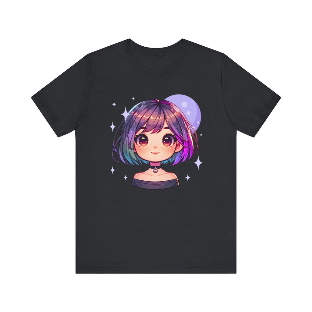 Kawaii Rainbow Hair Anime Girl Tee | Cute Chibi Portrait T-Shirt