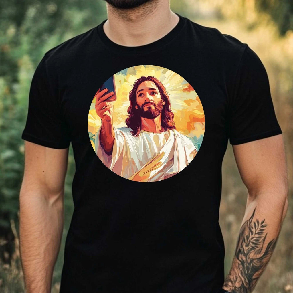 Mens Jesus Selfie Motif Cotton T-Shirt Size XS to 5XL