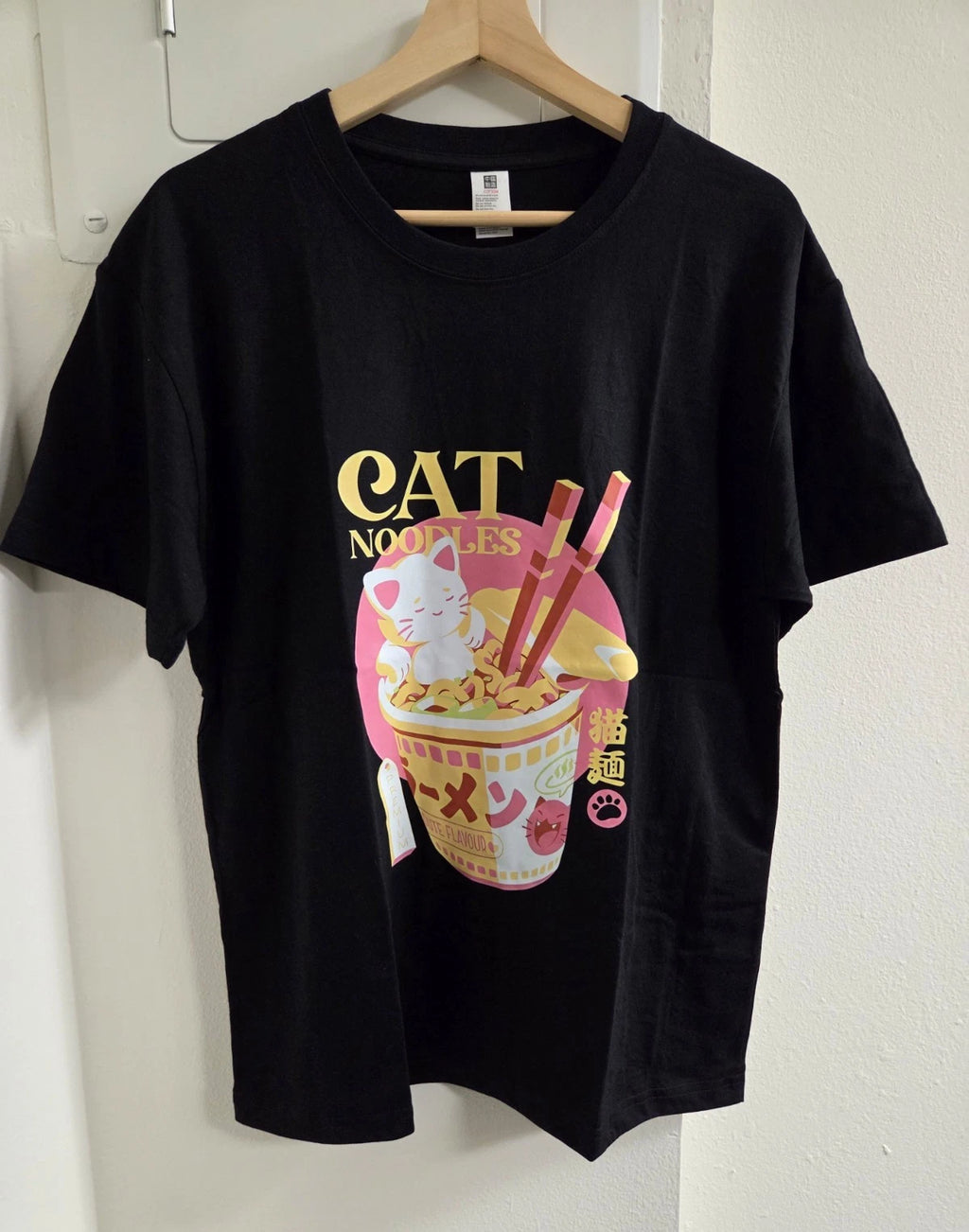 Kawaii Cat Noodle Tee Shirt Black Cotton Regular Fit S/M/L/XL T16
