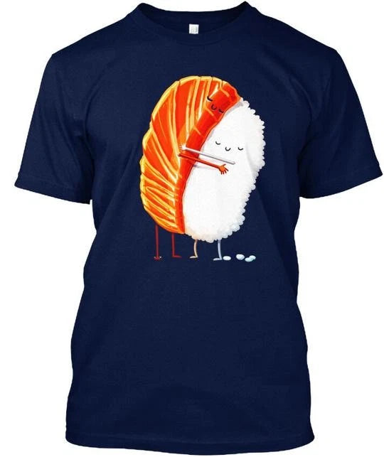Sushi Hug Cute Kawaii Illustrative T-Shirt Made in the USA Size S to 5XL