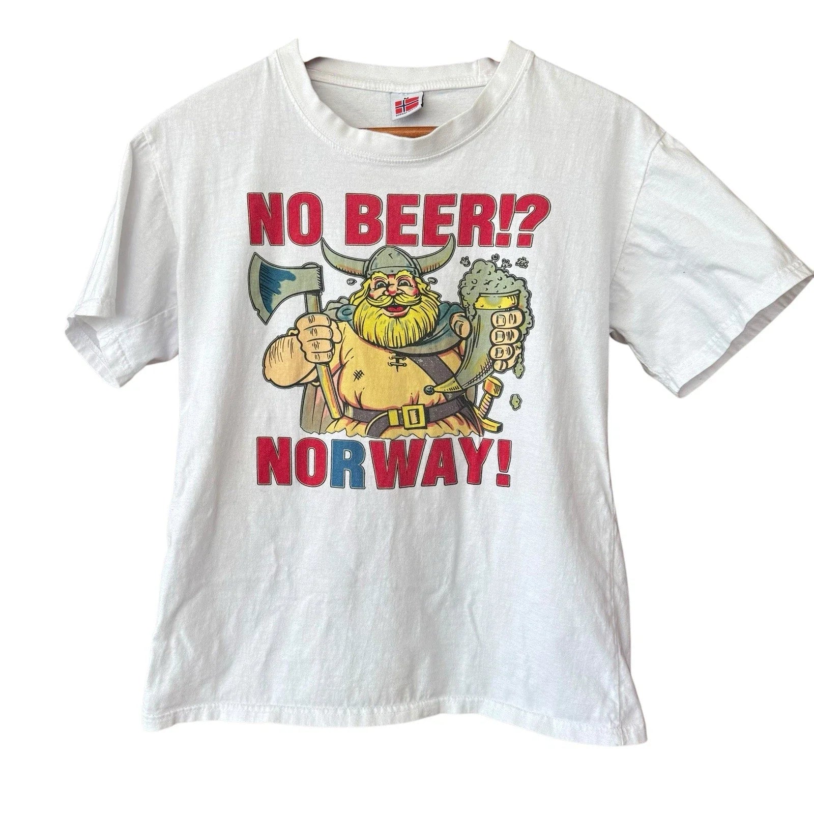 Norway Design No Beer Norway Viking T Shirt Funny Axe And Sword Size Medium Unisex , , , Long Sleeve Tee