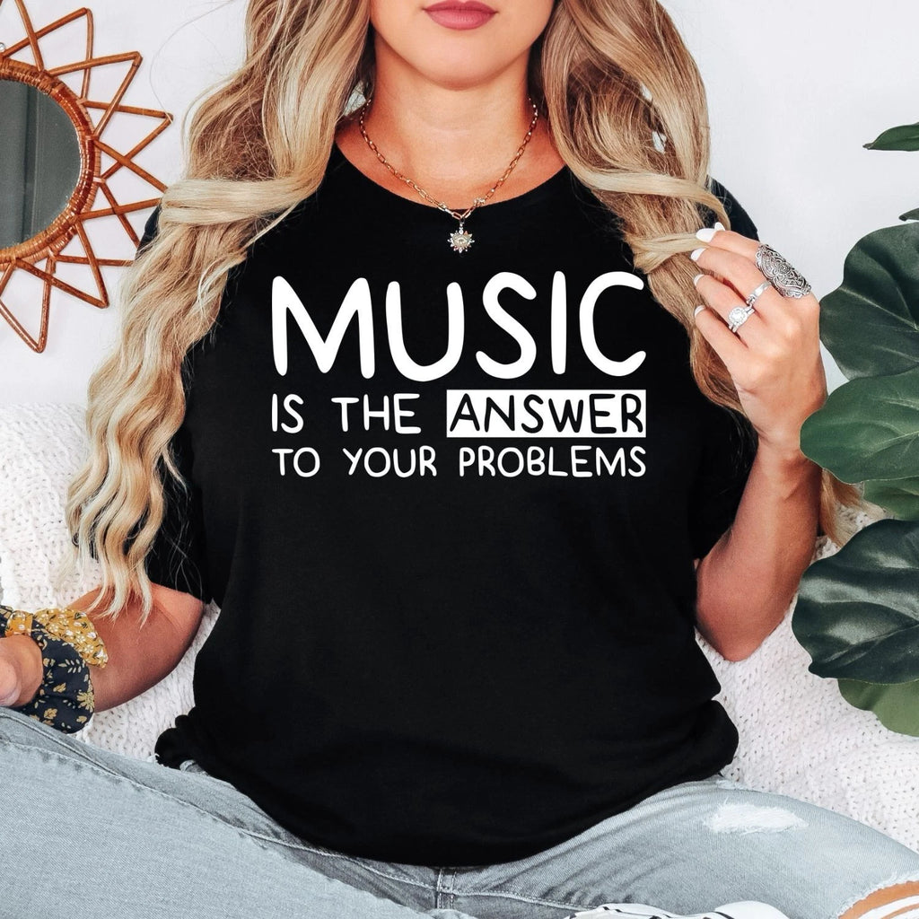 Music Is The Answer T Shirt Unisex Music Lover Tee Funny Quote Casual Xmas Tops