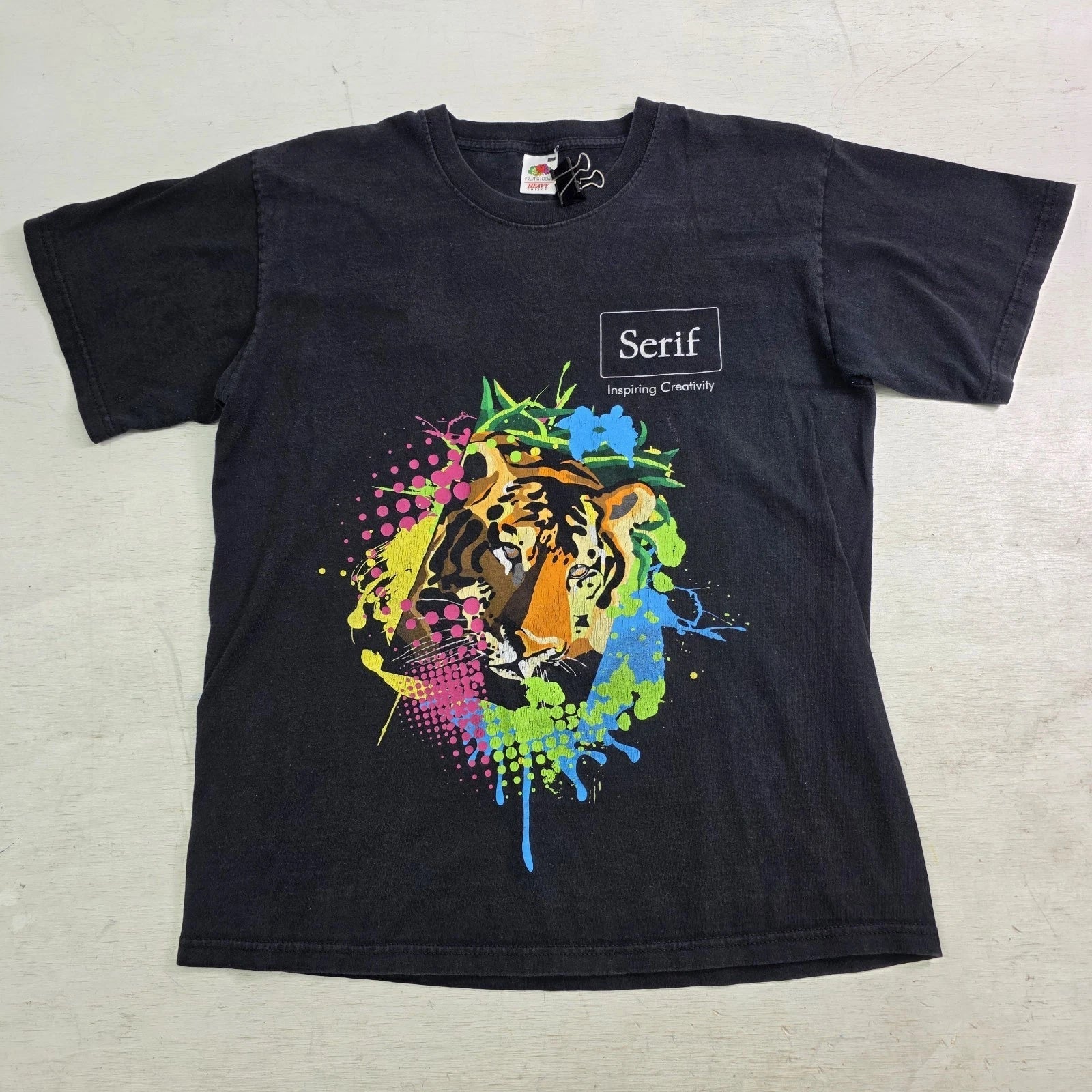 Vintage SERIF Inspiring Creativity Tiger Lion Splash Paint Art Graphic Design Lg Unisex , , , Long Sleeve Tee