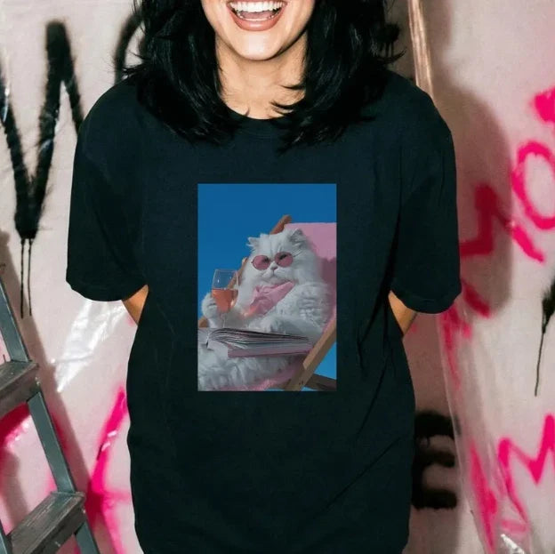 Funny Cat Graphic Tee, Cool Cat Sunglasses Shirt, Aesthetic Cat Lover Meme Unisex , , , Long Sleeve Tee