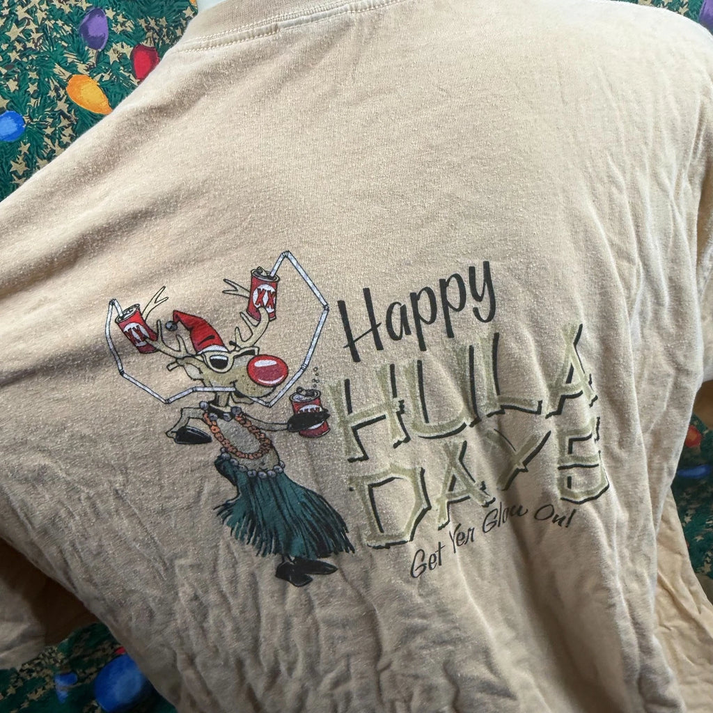 Vtg Crazy Shirts Happy Hula Days Men's T-shirt XXL Beer Dyed Christmas Reindeer
