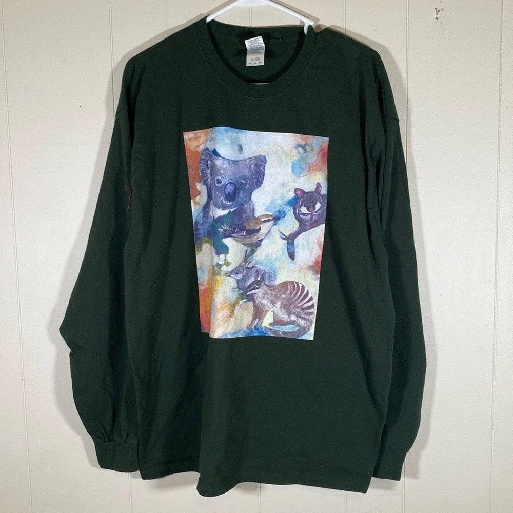 Nature graphic long sleeved t shirt green mens size xl animals artsy marsupials Unisex , , , Long Sleeve Tee
