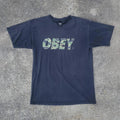 Y2K Obey Camo Logo Tee Size Medium Faded Black Shirt Unisex , , , Long Sleeve Tee