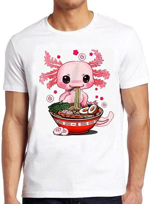 Kawaii Axolotl Ramen Noodle Japanese Anime Funny Design Gift Tee T Shirt C1145