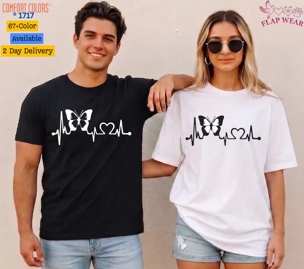 Unisex Butterfly Heartbeat Lifeline T shirt Men T shirt Women valanity Romantic