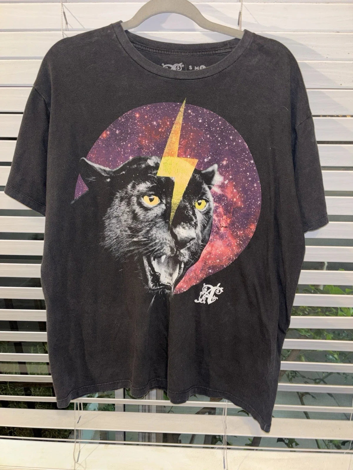 ALAB Cool Panther Lightning Bolt Space Black Size Large Retro Rock Unisex , , , Long Sleeve Tee