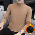 Mens Fleece Thick Half High Neck Solid Color Thermal Long Sleeve Underwear Shirt
