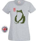 Japanese woodblock art grumpy tea toad Matsumoto grey fitted+unisex T Shirt Unisex , , , Long Sleeve Tee