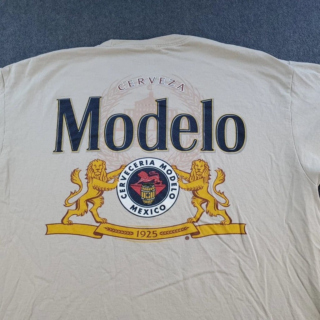 Cerveza Modelo Beer Logo T-Shirt Men's Size Large Beige