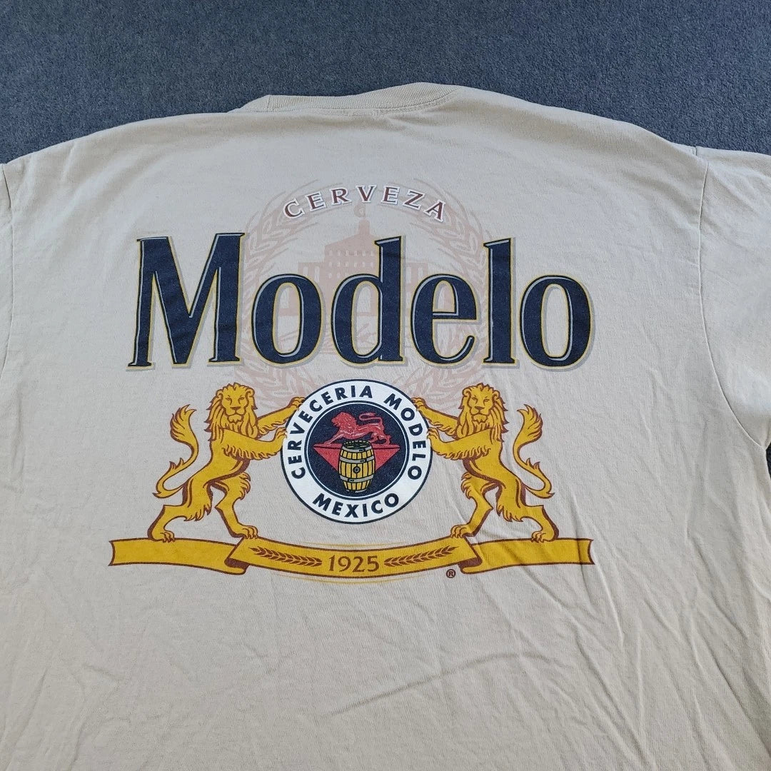 Cerveza Modelo Beer Logo T-Shirt Men's Size Large Beige