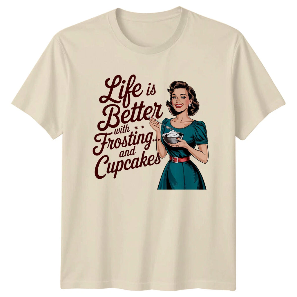 Retro "Life Is Better With Frosting... And Cupcakes" Funny T-Shirt