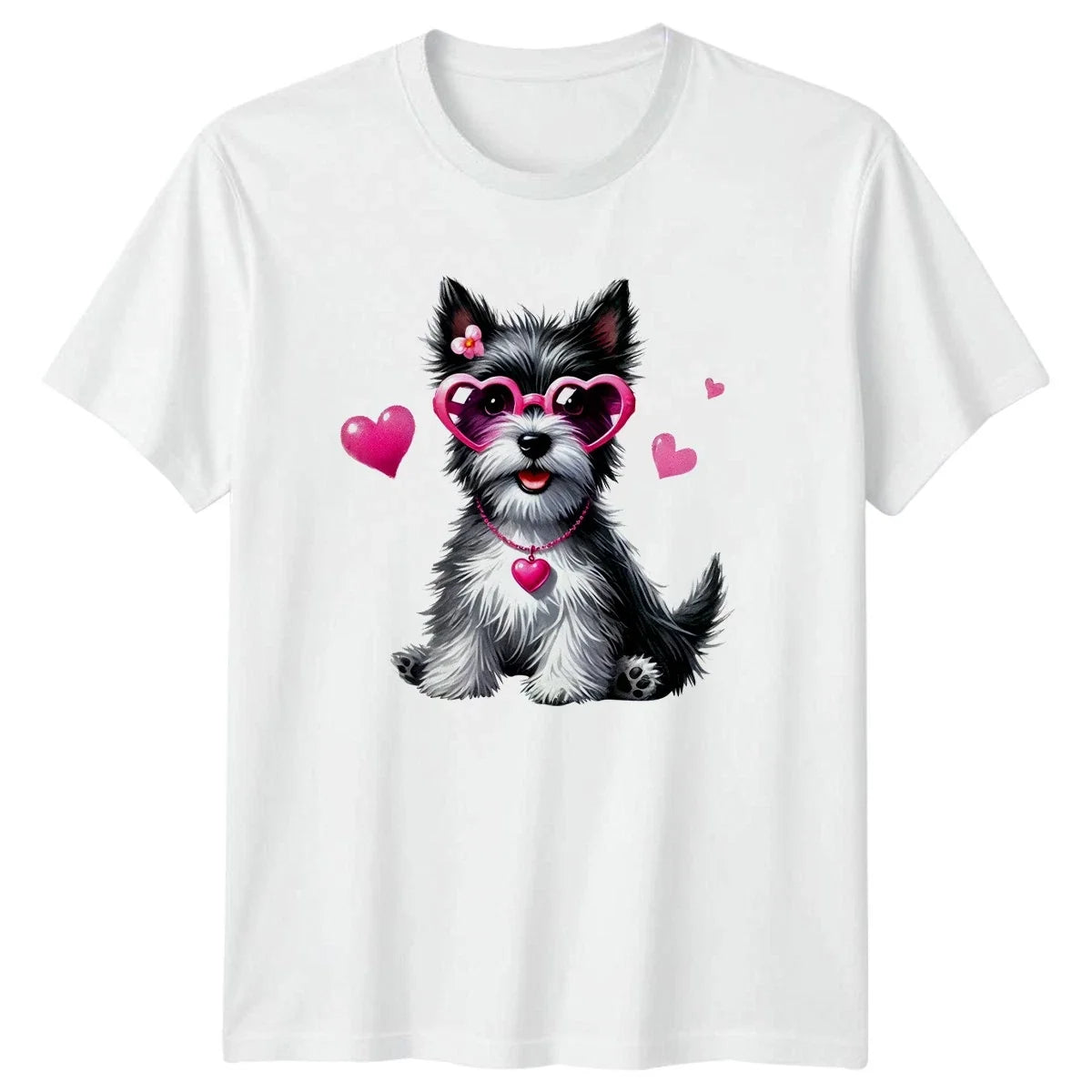 Cute Dog Wearing Heart Sunglasses Womens Terrier Dogs Pets Unisex , , , Long Sleeve Tee