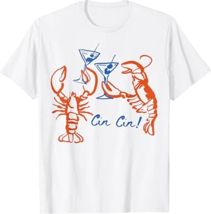 Martini Red Lobster Fisherman Aesthetic Summer Cocktail Unisex , , , Long Sleeve Tee