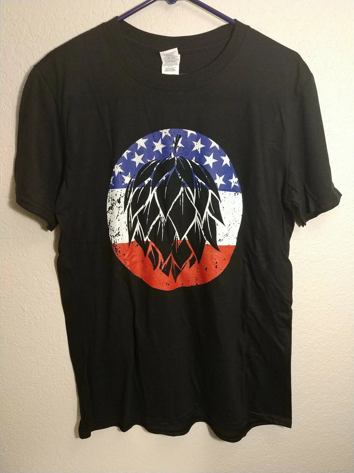 Retro Craft Beer T-Shirt - Hops Icon Shirt - Stars and Stripes - Size: Medium